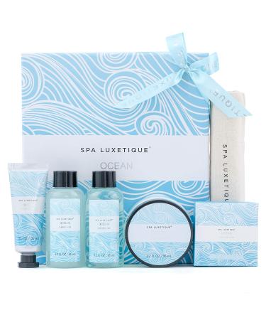 Spa Luxetique Spa Gift Baskets, Spa Gift Set for Women, Ocean Spa Set Includes Body Lotion, Shower Gel, Bubble Bath, Hand Cream, Relaxing Spa Basket, Bath Kit for Women Gift Set