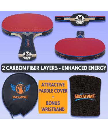 MaxMVMT Ping Pong Paddle - Carbon Fiber Racket with 7 Ply Blade - Premium ITTF Rubber - Wristband & Case Included - Buy Online on GoSupps.com