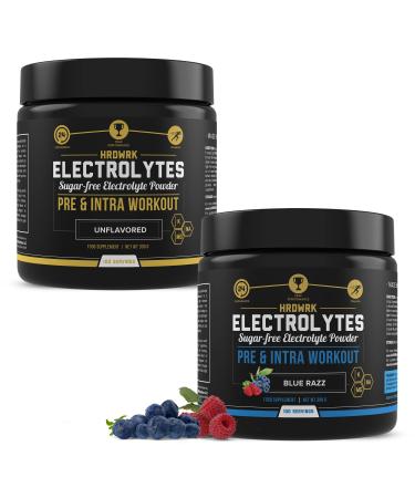 MMA Nutrition HRDWRK 100 Servings Keto Electrolytes Powder Hydration Sugar Free - Electrolyte Powder to Boost Endurance & Reduce Fatigue with Electrolytes Supplement - Unflavored & Blue Raspberry Set