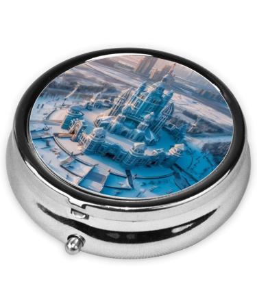 Castles Under The Ice Portable Metal Pill Box - Round Mini 3-Compartment with Hinged Design for Travel | Ideal for Small Pills - Buy Online on GoSupps.com