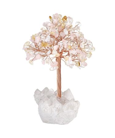 Kyeygwo 3 colors tree healing crystal money tree on natural mountain crystal druse rodstein base feng shui bonsai tree stone luck tree figure gemstone tree ornament house decor