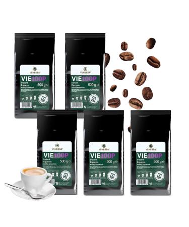 VENESSA VIE 100P Premium Instant Espresso 5 x 500 g for automatic machines, gently roasted, instant coffee powder, powerful, aromatic, soluble and high yield, perfect for the