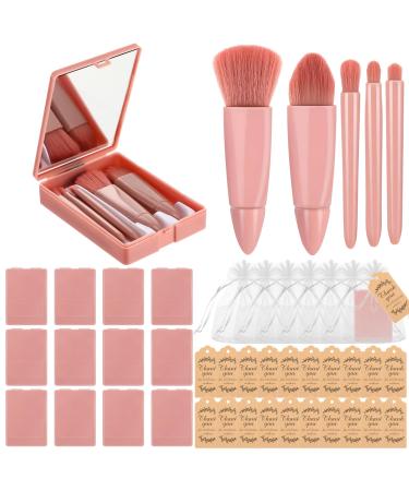 12 Set Travel Makeup Brush Set Bulk with Mirror Mini Travel Makeup Brushes Thank You Cards and Organza Bag Bridesmaid Gift for Bachelorette Party Gift Wedding Bridal Shower Favors