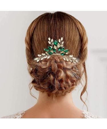 PRETTYLIFE Bridal Crystal Hair Comb - Green Rhinestone Hair Piece for Women and Girls - Buy Online on GoSupps.com