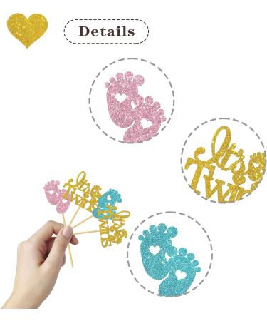 MonMon & Craft It's Twins Cupcake Toppers - Oh Babies Cupcake Toppers - Twins 1st Birthday Party - Gender Reveal Party Cupcake Decorations - Welcome Baby Cupcake Toppers Glitter 24 Pcs - Buy Online on GoSupps.com