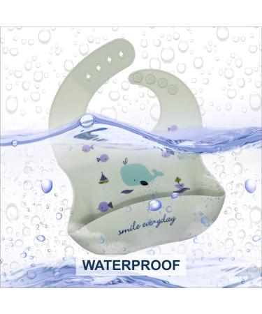 Baogaier Silicone Baby Bibs 2 PCS | Waterproof Weaning Bib for Babies and Toddlers | Food Catcher Pocket, Easy to Clean | Feeding Bib Set for Newborns | Yellow Grey Whale Lemon Design - Buy Online on GoSupps.com