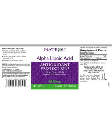 Buy Natrol Alpha Lipoic Acid 600 mg Caps (30 ct) - Supports Antioxidant Health & Metabolism | Best International Shipping - Buy Online on GoSupps.com