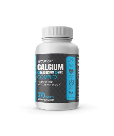 Calcium Magnesium Zinc Supplement - 3-in-1 Complex with 1000mg Calcium 500mg Magnesium 10mg Zinc - Bone Muscle & Immune Support - 270 Tablets 90 Day Supply 270 Count (Pack of 1)