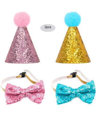 Buy Dog Birthday Hat Set - Sequin Accessories for Pet Parties | Blue & Pink 2 Pieces - Buy Online on GoSupps.com