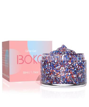 Boko 50ML Body Glitter Gel Red White Blue Chunky Glitter Gel for Face Hair Body Makeup Cosmetic Patriotic Glitter for Flag Party 4 of July Independence Day Olympic Rave Accessories - Patrio Sky A-Patrio Sky