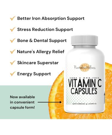 Revitalize Wellness Vitamin C Capsules | Pure Corn & GMO-Free | 1000 mg Vitamin C Per Capsule | 200 Capsules - Buy Online on GoSupps.com