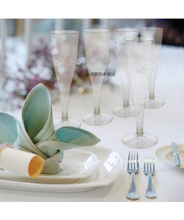 QIANQUEYUE 50-Pack Disposable Gold Glitter Plastic Champagne Flutes - 4.5oz | Ideal for Parties, Weddings & Showers - Buy Online on GoSupps.com