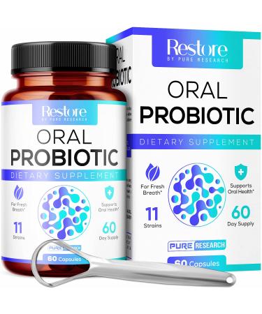 Oral Probiotics for Bad Breath Support, Oral Health Maintenance & Fresh Breath aid - 11 Probiotic Strains, Digestive Enzymes - Supportive Oral Probiotics - Includes Tongue Scraper - 2 Month Supply Oral Probiotic (pack of 1)
