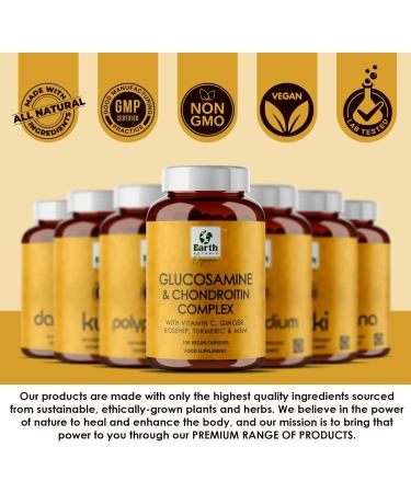 Earth BOTANIC Organic Glucosamine and Chondroitin Complex - 150 High Strength Capsules with MSM, Vitamin C, Ginger, Rosehip & Turmeric - Joint Care Supplements (Non-GMO, Gluten-Free) - Buy Online on GoSupps.com