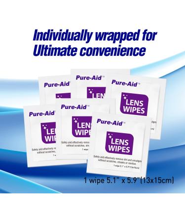 Pure-Aid Lens Wipes - 100ct Individually Wrapped for Eyeglasses, Camera Lenses, Smartphones & More | 1 Pack - Buy Online on GoSupps.com