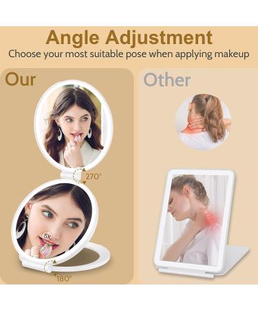 TOUCHFEEL Travel Mirror with Light - Double Sided Folding, 5X Magnifying, Rechargeable LED Vanity Mirror - 3 Color Lights, Adjustable Brightness - Buy Online on GoSupps.com