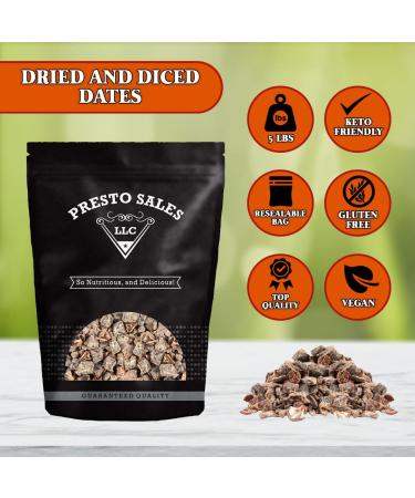 Presto Sales Chopped Dates 80 oz - The King of Dates Diced Snack, Sweet & Nutritious, Vegan - Resealable 5 lbs Bag - Buy Online on GoSupps.com