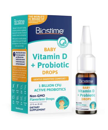 Biostime Baby Vitamin D Drops for Infants, Newborns, Toddlers | Colic Calm Probiotic | Helps Reduce Crying Time | Baby Vitamin D for Strong Bones - 1 Billion CFU Probiotic - 400 IU (10MG) - 32 SVGs