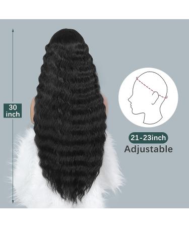 INSTASTYLE 30 Inch Lace Front Synthetic Curly Wig for Women - Black Loose Deep Wave Hair Replacement | 1B 30 Inch Black - Buy Online on GoSupps.com