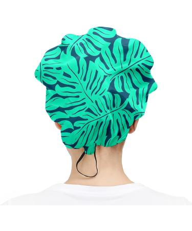 Adjustable Working Caps Tie Back Cover Hair Bouffant Hats Sweatband - Monstera Tropical Leaf | One Size Fit All - Buy Online on GoSupps.com