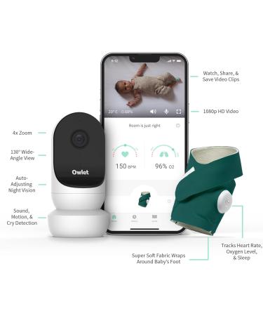 Owlet Smart Sock 3 + Cam 2 Baby Monitor - HD Video, Night Vision, Heart Rate & Oxygen Tracking - Deep Sea Green - Buy Online on GoSupps.com