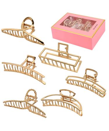 LUKACY 6 Pack Large Metal Hair Claw Clips - 4 Inch Nonslip Big Nonslip gold hair clamps ,Perfect Jaw hair clamps for Women and Thinner, Thick hair styling,Strong Hold Hair,Fashion Hair Accessories,christmas gifts for women