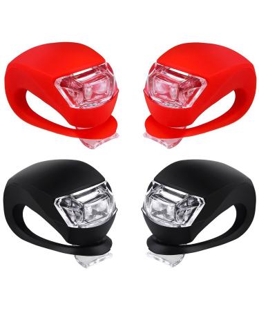 Malker Bicycle Light Front and Rear Silicone LED Bike Light Set - Bike Headlight and Taillight,Waterproof & Safety Road,Mountain Bike Lights,Batteries Included,4 Pack(2pcs White and 2pcs Red Light) 2pcs Red & 2pcs Black