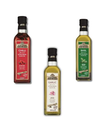 Filippo Berio Extra Virgin Olive Oil Pick N Mix - Choose From Bottle with 3 Flavours | Basil Chilli Garlic Flavoured for Finishing Salads Tomato Soup with Warm Bread - Pack of 2 x 250ml