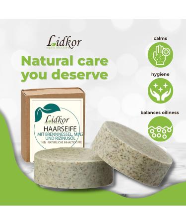  Lidkor Organic hair soap with nettle and mint - anti-dandruff and hair loss - solid shampoo - vegan shampoo - volume shampoo handmade as soap without palm oil 80 - Buy Online on GoSupps.com