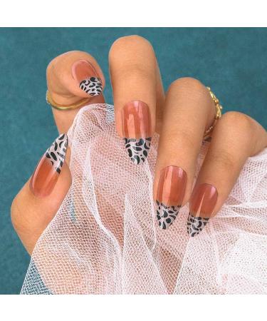 Sethexy Medium Shiny Stiletto False Nails - Pink French Acrylic Leopard Nail Tips (24pcs) with Glue - Complete Cover Press-On Nails for Women & Girls - Buy Online on GoSupps.com