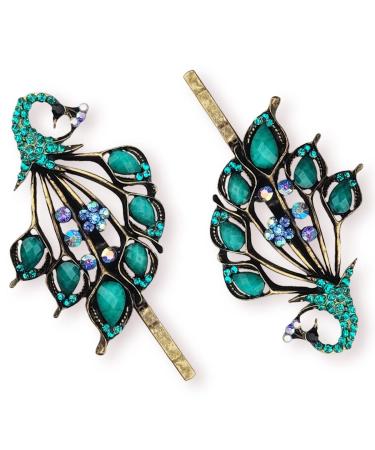 Blue Peacock Style 2PCS Hair Clips Set - Retro Vintage Hairpins for Women and Girls | Headwear Styling Tools and Accessories - Buy Online on GoSupps.com
