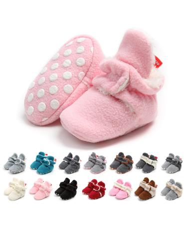 EDOTON Unisex Newborn Winter Boots Warm Stripe Bootie Non-Slip Sole Soft Stay On Ajustable Bootie Sock 6-12 Months Pink
