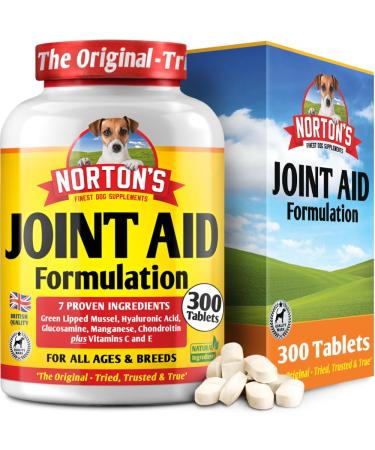 NORTON'S Dog Joint Care Supplements | 300 Tablets | With Green Lipped Mussel Glucosamine & Chondroitin Hyaluronic Acid Manganese and Vitamins for dog joint care. Aids stiff joints. 1 Pot (300 Tablets) - Buy Online on GoSupps.com