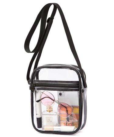 Vorspack Clear Bag Stadium Approved - PVC Clear Purse Clear Crossbody Bag with Front Pocket for Concerts Sports Festivals Black