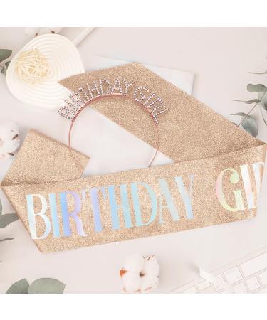 Buy Rose Gold Birthday Sash & Crown Set | Glitter Rhinestone Headband for Birthday Girls - Perfect Accessories for Celebrating Her Special Day - Buy Online on GoSupps.com