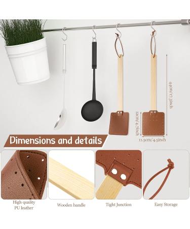 4-Piece Heavy Duty 17.3 Inch Leather Fly Swatter Set with Wood Handle - Rustic Bug Swatter for Flies, Bees, Mosquitoes - Indoor Outdoor Garden Supplies (Brown) - Buy Online on GoSupps.com