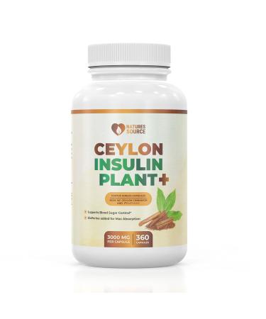 Ceylon Insulin Plant Plus Capsules - All Natural Costus Igneus Powder Combined with Ceylon Cinnamon for Improved Blood Sugar Management - Vegan Gluten Free Non-GMO Supplement - 360 Capsules