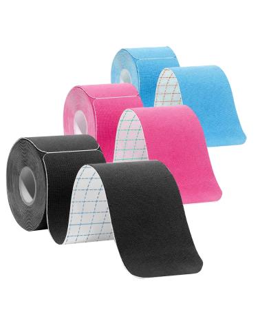 Kinesiology Tape Precut (3 Rolls 60 Strips) Elastic Physio Tape for Muscle Support and Injury Recovery Adhesive Waterproof Sports Tape for Ankle Knee & Shoulder(Mix Color)