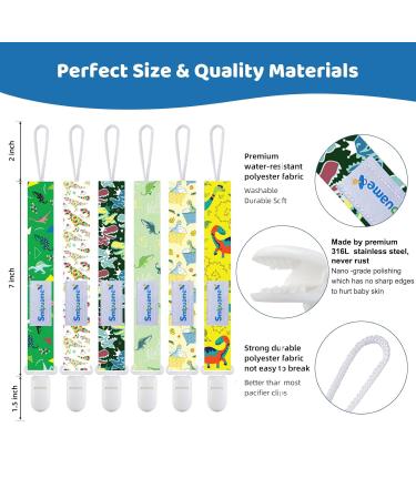 Smlpuame Baby Pacifier Chain - 6 BPA-Free Fabric Bands for Boys & Girls Dino Designs Fits Most Pacifiers & Teething Toys - Perfect Dummy Clips! - Buy Online on GoSupps.com