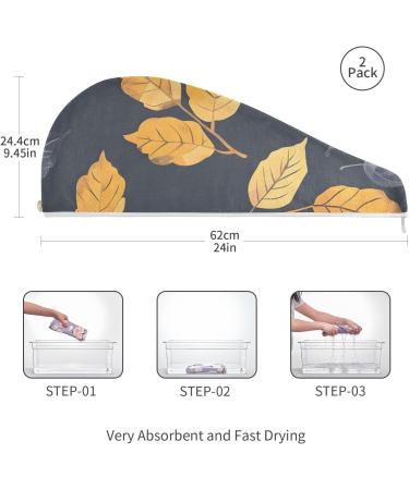 Eco Print Autumn Leaves Hair Towel 2 Pack | Super Absorbent Quick Dry Hair Turbans for Women & Girls - Buy Online on GoSupps.com