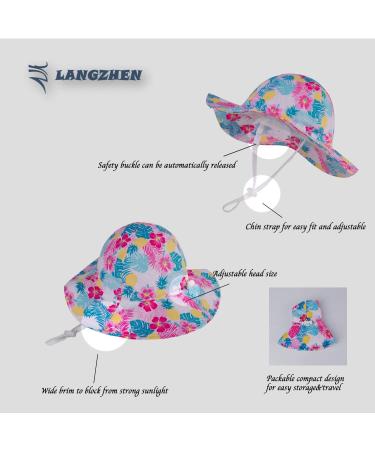 LANGZHEN Tropical Flowers Sun Hat for Toddler Girls | Adjustable Wide Brim Beach Play Hat with Chin Strap | Ages 2-4 Years - Buy Online on GoSupps.com