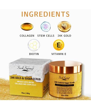 Seed Spring 24K Gold & Sugar Body Scrub - Exfoliating, Moisturizing, Deep Cleansing - 10 oz - Buy Online on GoSupps.com