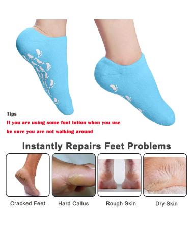 Moisturizing Socks with Heel Gel | Callus Treatment Spa Socks - 2 Pairs of Soft Silicone Cotton Gel Sleeves for Cracked Feet - Blue & Pink - Buy Online on GoSupps.com