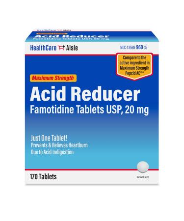 HealthCareAisle Famotidine 20 mg 170 Tablets Maximum Strength Acid Reducer Prevents and Relieves Heartburn Due to Acid Indigestion