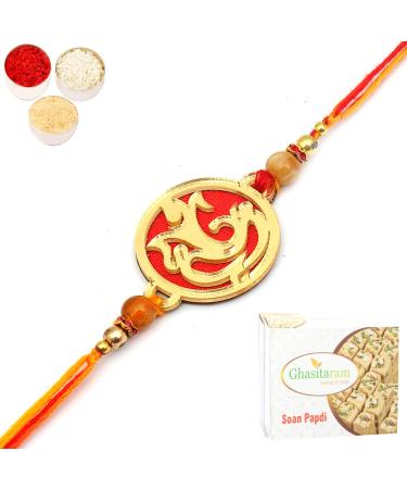 Ghasitaram Gifts Rakhi for Brother Rakhis Online- Aura of Ganesha caaa6 Rakhi with 200 GMS of Soan Papdi