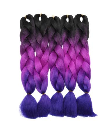 SEGO 5 Packs Crochet Braid Extensions - Kanekalon Hair in 3 Tones (Black Dark Pink Dark Blue) - 24 Length - Buy Online on GoSupps.com