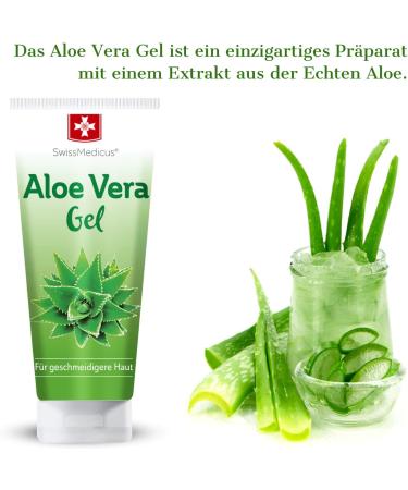Swissmedicus Aloe Vera Gel 200ml - Natural Face Hair & Body Treatment for Sunburn Rashes - 100% Pure Aloe Vera Juice - Buy Online on GoSupps.com