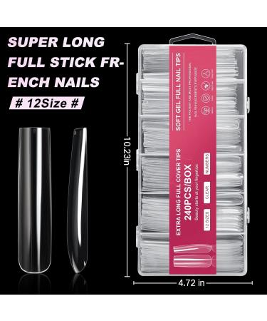 AORAEM Extra Long Square Nail Tips - 240PCS XXXL Clear Full Cover Fake Nails for Acrylic Nails | 12 Sizes Tapered Square Press-On Nails with Box - Perfect for Salons & DIY Home Use - Buy Online on GoSupps.com