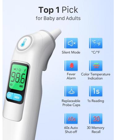 Buy Accurate Ear Thermometer for Kids Adults & Babies - 30 Memory Recall 1s Fast Results & Fever Alert | 24 Disposable Probe Covers Included - Buy Online on GoSupps.com