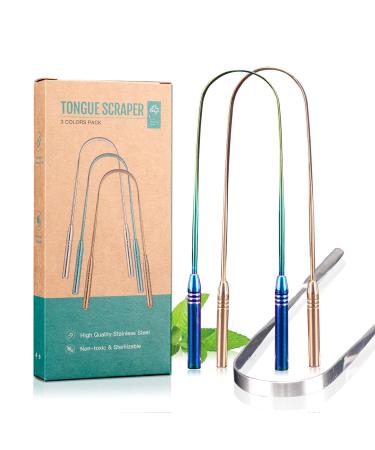 Y-Kelin 3 Pcs Stainless Steel Tongue Scraper Metal Tongue Brush for Oral Care (3 pcs Stainless Steel) 3 Count (Pack of 1) - Buy Online on GoSupps.com